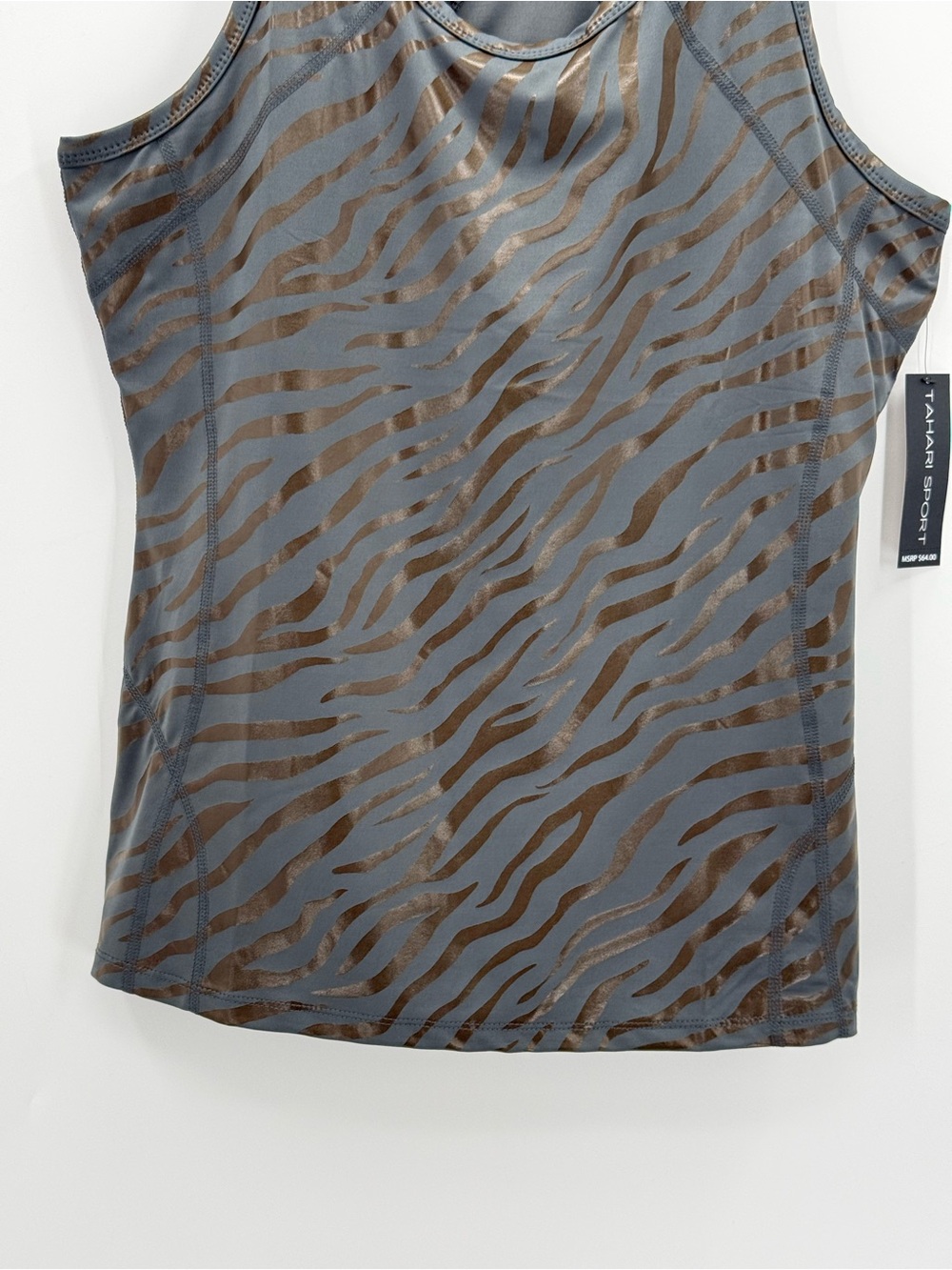 Tahari Sport Zebra Print Racerback Athletic Tank Top Charcoal Gray NWT - Picture 3 of 8